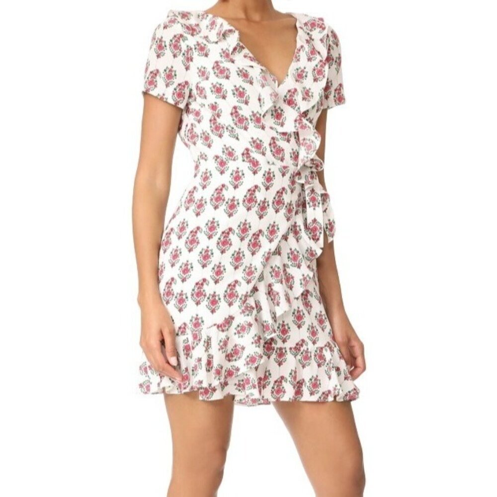 Club Monaco Menthida Silk Wrap Floral Ruffle Dress Size‎ 8 White Pink